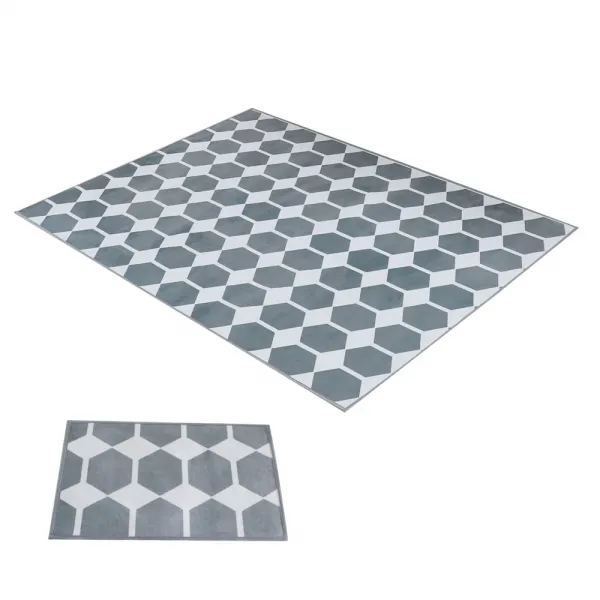 주노데코 DTP 벌집 러그 카페트 + 극세사 동급 발매트, 그레이