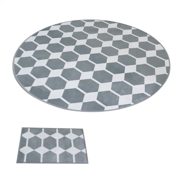 주노데코 DTP 벌집 러그 카페트 원형 + 극세사 동급 발매트, 그레이