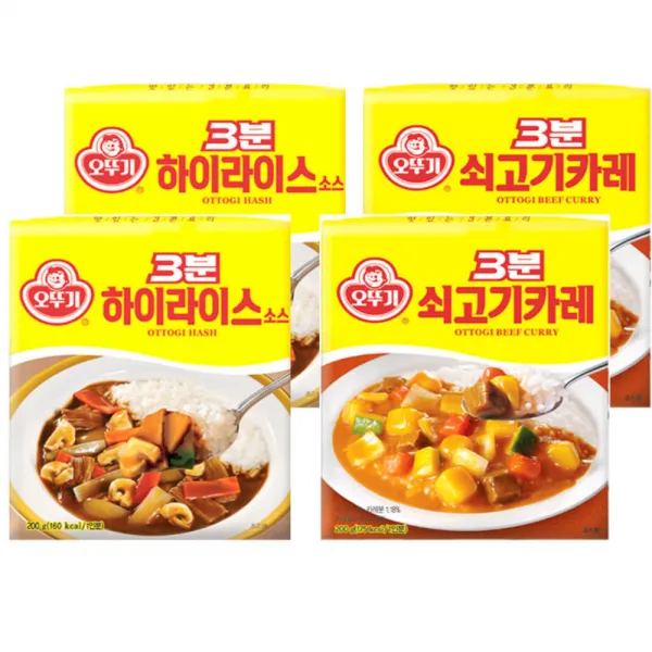 오뚜기 3분요리 하이라이스 소스 200 g 2개 + 쇠고기 카레 200 g 2개, 1세트