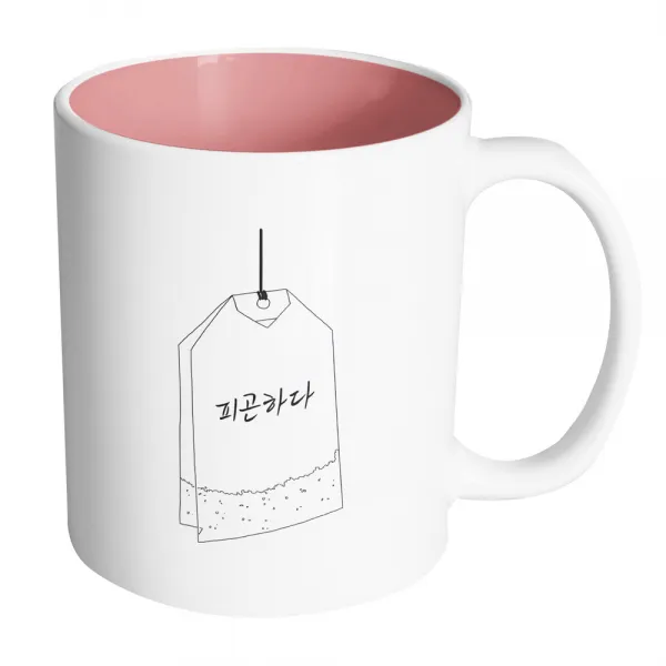 핸드팩토리 아웃라인티백 피곤하다 머그컵, 내부(파스텔 핑크), 1개