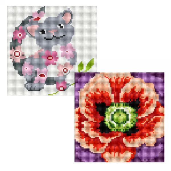 헬로페인트 보석십자수 20x20 꽃고양이 2p 세트, 꽃고양이, 정열의꽃, 1세트