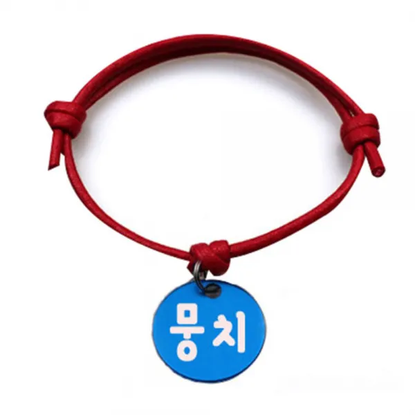 펫츠룩 굿모닝 레드 반려동물 목걸이 M + 알미늄원형 팬던트 M, 블루(뭉치), 1개