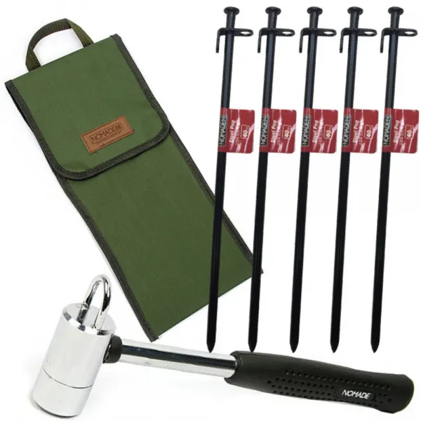 노마드캠핑 팩해머 케이스 + 크롬 망치 + 고강도 블랙 40cm 5p 1세트