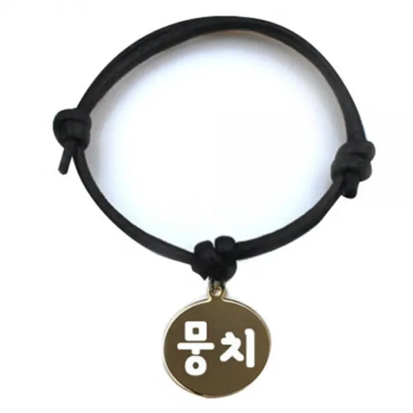 펫츠룩 굿모닝 블랙 반려동물 목걸이 M + 메탈원형 팬던트 M, 골드(뭉치), 1개