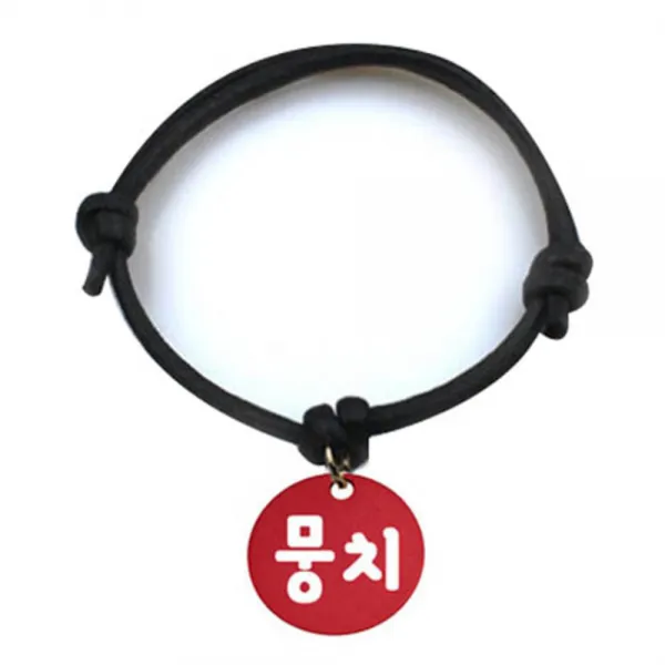 펫츠룩 굿모닝 블랙 반려동물 목걸이 M + 알미늄원형 팬던트 M, 레드(뭉치), 1개