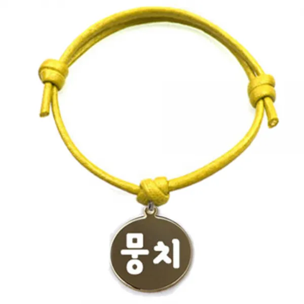 펫츠룩 굿모닝 옐로 반려동물 목걸이 M + 메탈원형 팬던트 M, 골드(뭉치), 1개