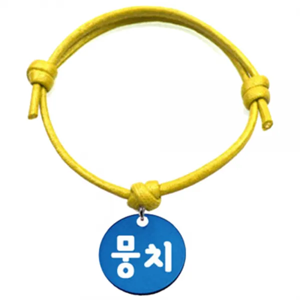 펫츠룩 굿모닝 옐로 반려동물 목걸이 M + 알미늄원형 팬던트 M, 블루(뭉치), 1개