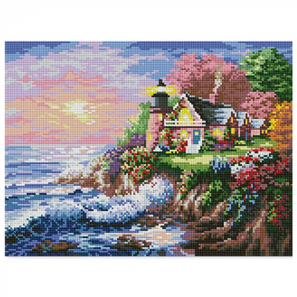 아트조이 DIY 보석십자수 30 x 40 cm, 석양에 물든 등대, 1개