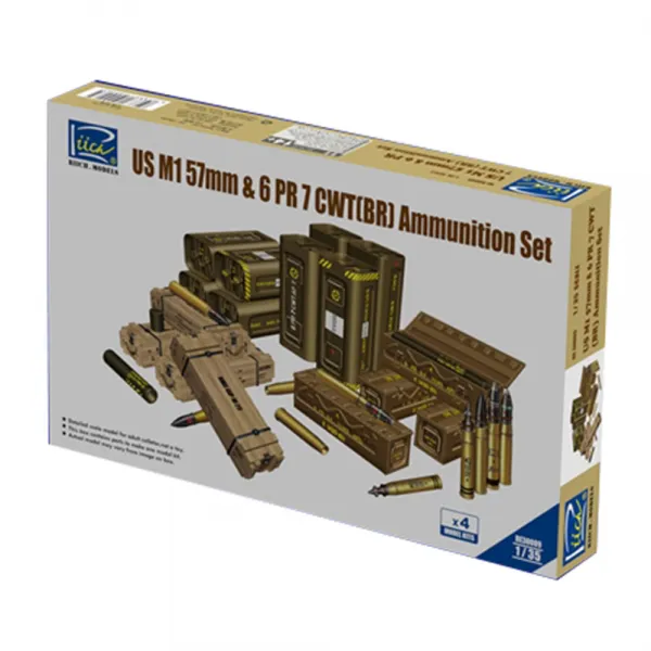 BRONCO 1:35 6PDR & M1 57mm포탄 & 탄약세트 4p 부품파츠 프라모델, 1개