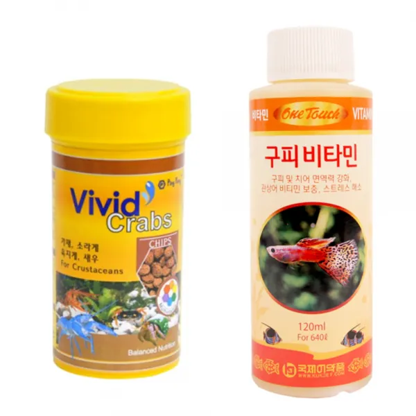 세화사료 비비드 크랩스 갑각류 사료 중 + 원터치 구피 비타민 120ml, 1세트