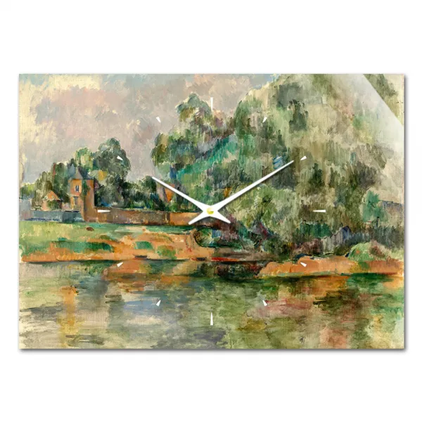 더윤 레티나 명화 벽시계 세잔 강둑 습작 30 x 42 cm, 혼합 색상