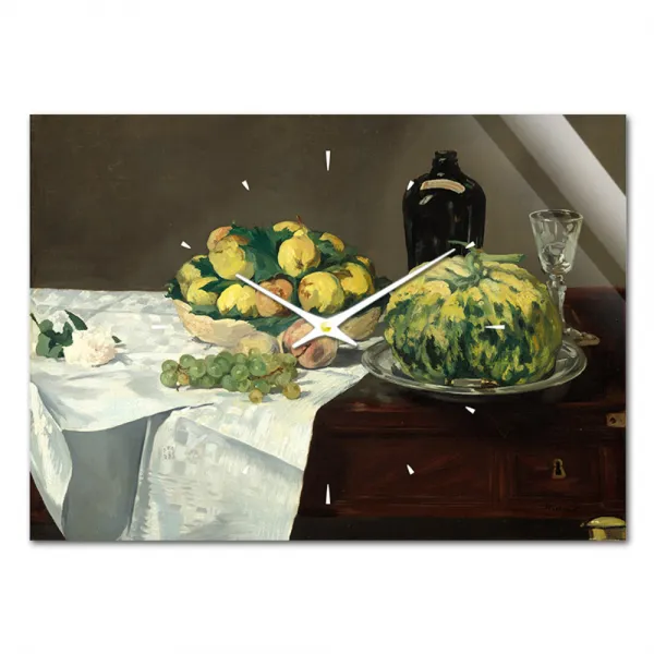 더윤 레티나 명화 벽시계 마네 메론과 복숭아가 있는 정물 30 x 42 cm, 혼합 색상