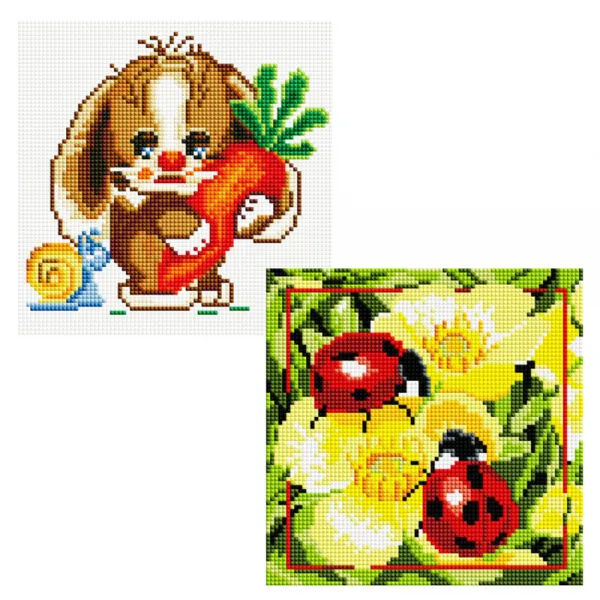 헬로페인팅 보석십자수 20x20 나무틀 무당벌레2 2p 세트, 무당벌레2, 당근조하, 1세트