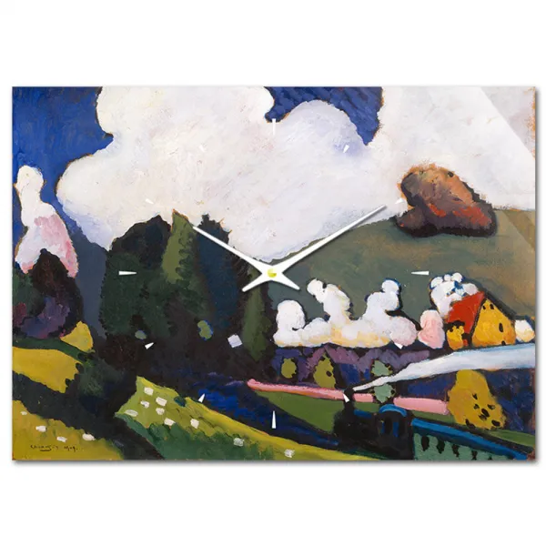 더윤 레티나 명화 벽시계 칸딘스키 기관차가 있는 무르나우 근처의 풍경 42 x 30 cm, 혼합 색상