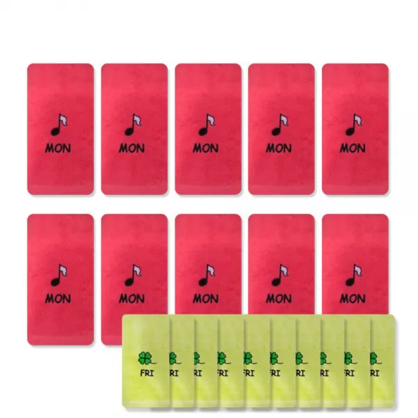 송월타올 큐티데일리 요일수건 월요일 빨강 10p + 금요일 연두 10p, 혼합 색상, 1세트