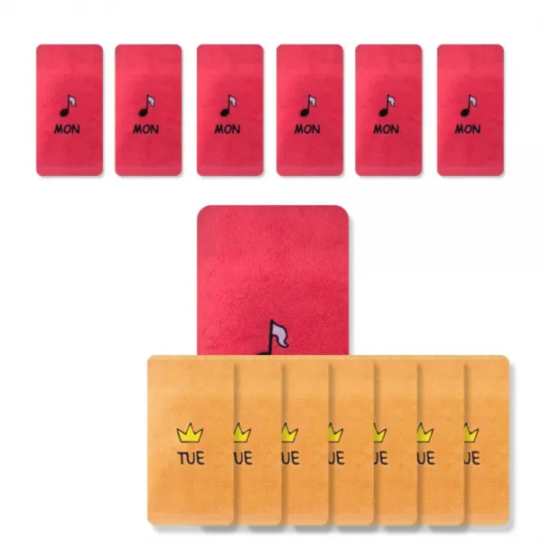 송월타올 큐티데일리 요일수건 월요일 빨강 7p + 화요일 주황 7p, 혼합 색상, 1세트