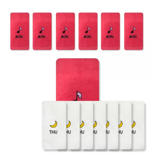 송월타올 큐티데일리 요일수건 월요일 빨강 7p + 목요일 흰색 7p, 혼합 색상, 1세트