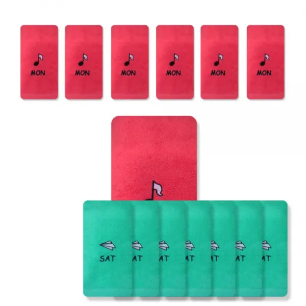 송월타올 큐티데일리 요일수건 월요일 빨강 7p + 토요일 초록 7p, 혼합 색상, 1세트