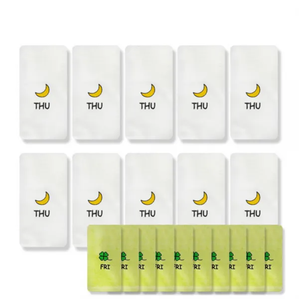 송월타월 큐티데일리 요일수건 목요일 흰색 10p + 금요일 연두 10p, 혼합 색상, 1세트