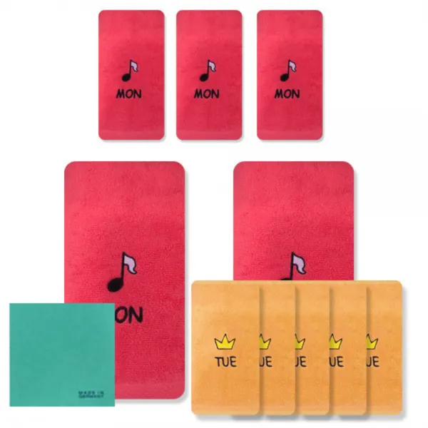 송월타월 큐티데일리 요일수건 월요일 빨강 5p + 화요일 주황 5p + 독일행주 랜덤 발송, 혼합 색상, 1세트