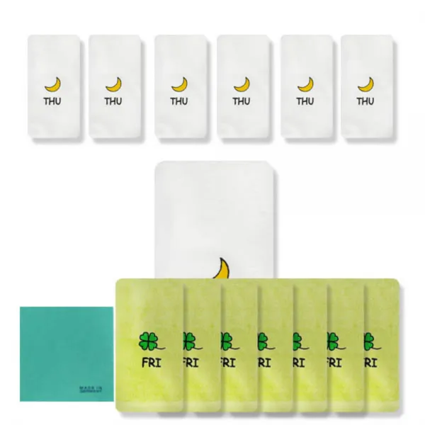 송월타월 큐티데일리 요일수건 목요일 흰색 7p + 금요일 연두 7p + 독일행주 랜덤 발송, 혼합 색상, 1세트