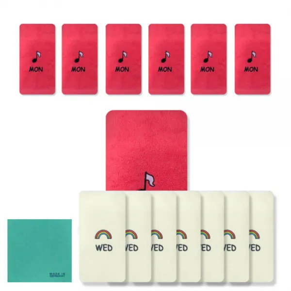 송월타월 큐티데일리 요일수건 월요일 빨강 7p + 수요일 노랑 7p + 독일행주 랜덤 발송, 혼합 색상, 1세트