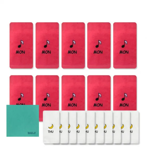 송월타월 큐티데일리 요일수건 월요일 빨강 10p + 목요일 흰색 10p + 독일행주 랜덤 발송, 혼합 색상, 1세트