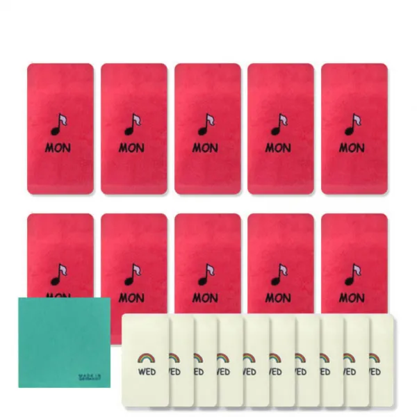 송월타월 큐티데일리 요일수건 월요일 빨강 10p + 수요일 노랑 10p + 독일행주 랜덤 발송, 혼합 색상, 1세트