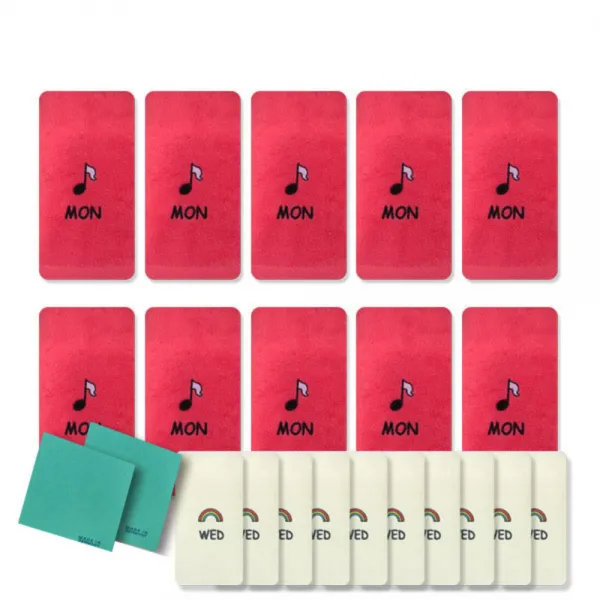 송월타월 큐티데일리 요일수건 월요일 빨강 10p + 수요일 노랑 10p + 독일행주 2p 랜덤 발송, 혼합 색상, 1세트