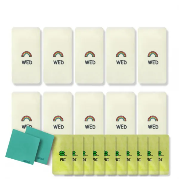 송월타월 큐티데일리 요일수건 수요일 노랑 10p + 금요일 연두 10p + 독일행주 2p 랜덤 발송, 혼합 색상, 1세트