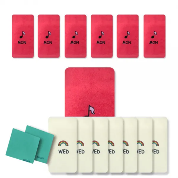 송월타월 큐티데일리 요일수건 월요일 빨강 7p + 수요일 노랑 7p + 독일행주 2p 랜덤 발송, 혼합 색상, 1세트