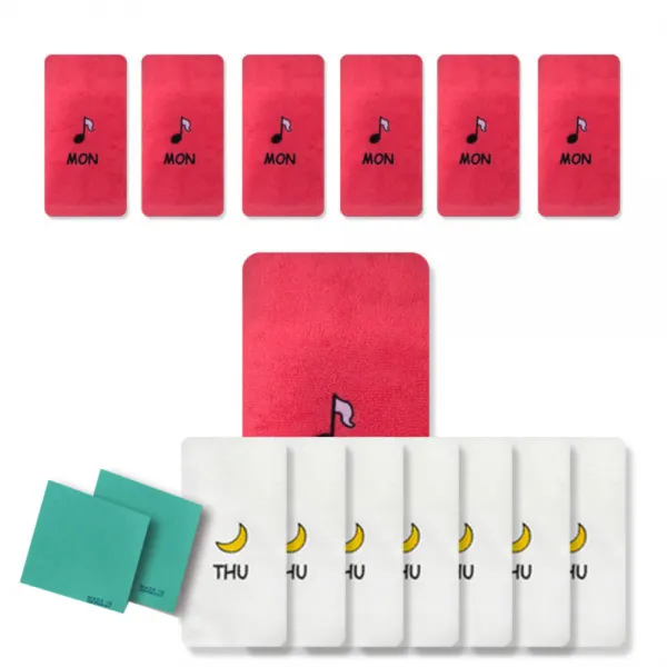 송월타월 큐티데일리 요일수건 월요일 빨강 7p + 목요일 흰색 7p + 독일행주 2p 랜덤 발송, 혼합 색상, 1세트
