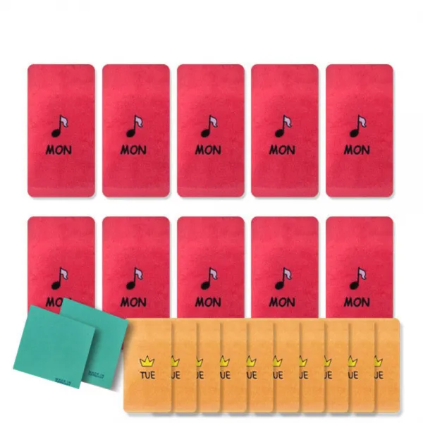 송월타월 큐티데일리 요일수건 월요일 빨강 10p + 화요일 주황 10p + 독일행주 2p 랜덤 발송, 혼합 색상, 1세트