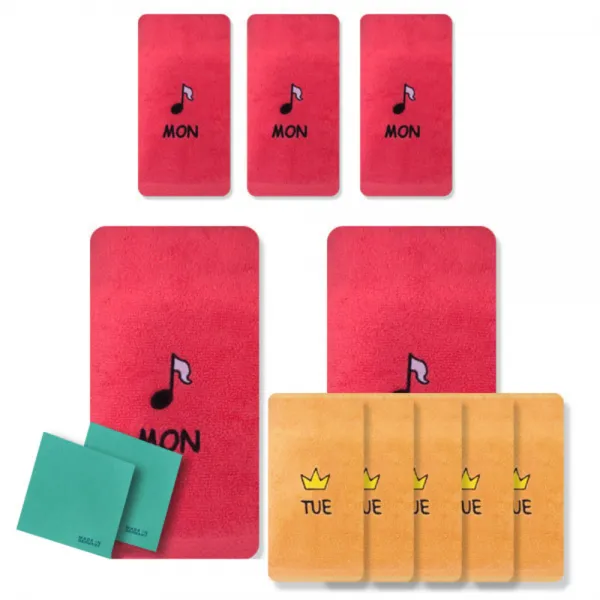 송월타월 큐티데일리 요일수건 월요일 빨강 5p + 화요일 주황 5p + 독일행주 2p 랜덤 발송, 혼합 색상, 1세트
