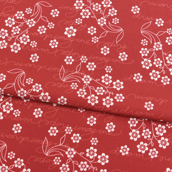 릴리블레이크 30수 코튼 스펠링플라워 패브릭원단, 레드