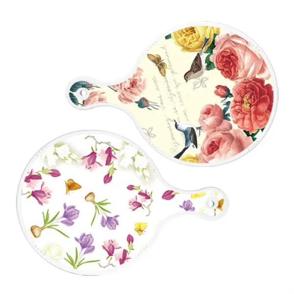 로엠디자인 서빙 원형 도마 보드 2p ParisRose 세트, ParisRose, 로맨틱청자색floral, 1세트