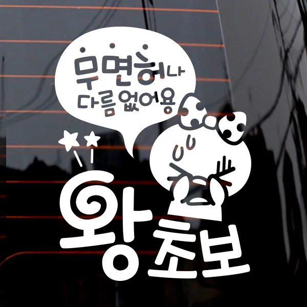 제제데코 자동차 스티커 무면허 왕초보 쁘띠, 화이트, 1개