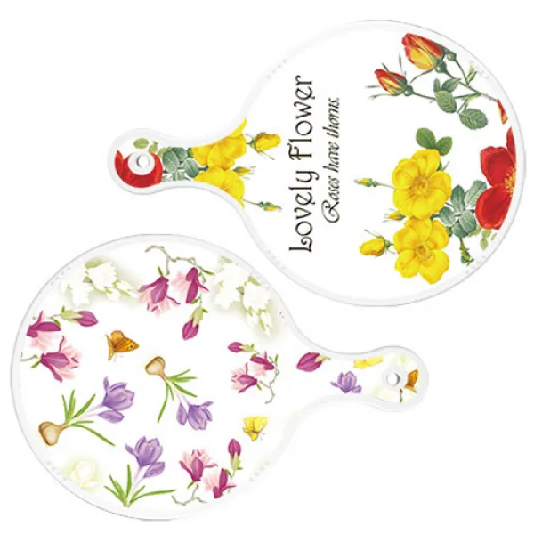 로엠디자인 서빙 도마 2p Lovely Flower 원형 보드 세트, Lovely Flower 원형, 로맨틱 청자색 floral 원형, 1세트