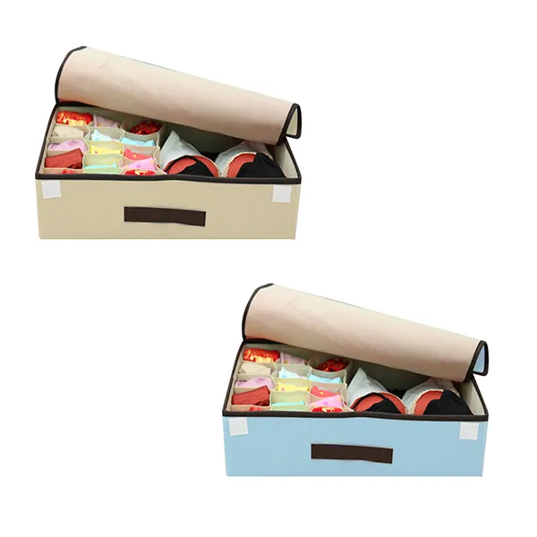 마켓감성 린넨 다용도 속옷정리함 블루 + 베이지, 1세트