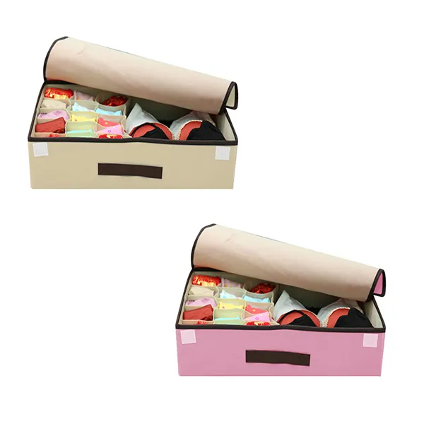 마켓감성 린넨 다용도 속옷정리함 베이지 + 핑크, 1세트