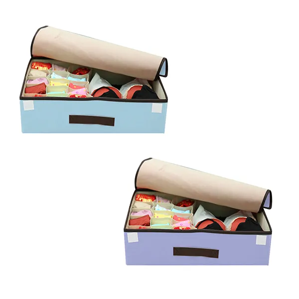 마켓감성 린넨 다용도 속옷정리함 블루 + 퍼플, 1세트