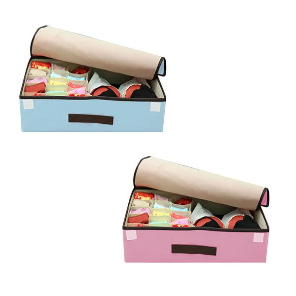 마켓감성 린넨 다용도 속옷정리함 블루 + 핑크, 1세트