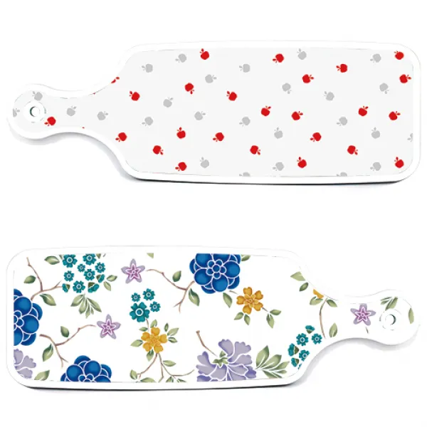 로엠디자인 서빙 도마 보드 2p 로맨틱 블루 floral 화이트 세트, 로맨틱 블루 floral 화이트, 구색 사과, 1세트