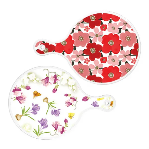 로엠디자인 서빙 도마 2p 붉은빛 동백원형 세트, 붉은빛동백원형, 로맨틱청자색floral원형, 1세트