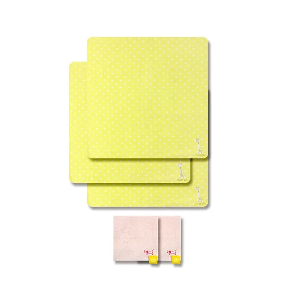 송월타월 리틀쥬 바스타올 3p + 후염 손수건 분홍 2p 노랑 기린 1세트