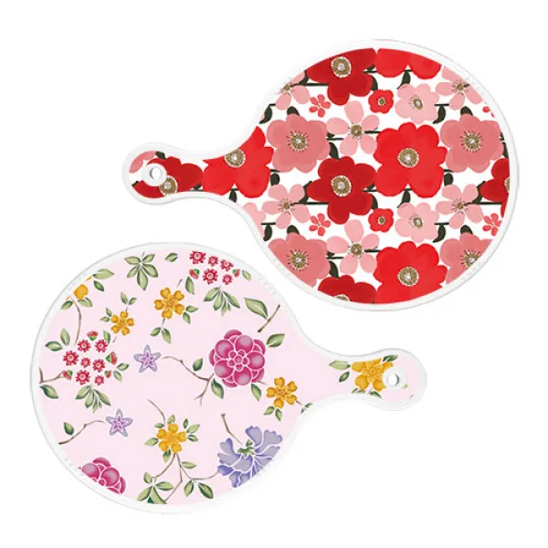 로엠디자인 원형 서빙 도마 보드 2p 붉은빛동백 세트, 붉은빛동백, 로맨틱레드floral연분홍색, 1세트