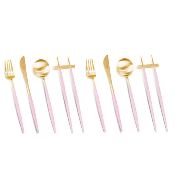 큐티폴 고아 핑크골드 디너 4종 2인세트, 혼합 색상, 디너 스푼 21.5cm 2p + 포크 21cm 2p + 젓가락 22cm 2인조 + 받침 + 나이프 22cm 2p
