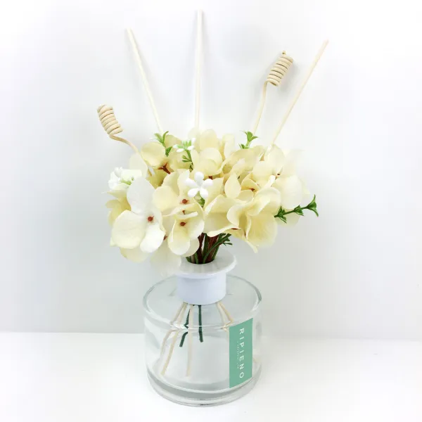 리피에노 디퓨저 수국조화 아이보리 + 리드스틱 5p + 실크플라워 + 민트라벨 180ml, 피치블라썸