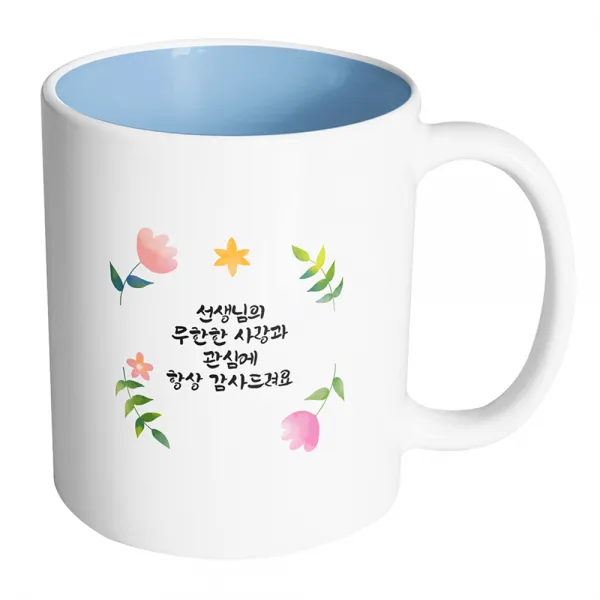 핸드팩토리 플랜트라운드 선생님의 무한한 사랑과 관심에 항상 감사드려요 머그컵 330ml, 내부 파스텔 블루, 1개