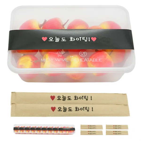 도나앤데코 PP 내열 도시락 용기 한칸 10p + 띠지 스티커 블랙 오늘도 화이팅 10p + 크라프트 대나무 젓가락 10p 오늘도 파이팅, 1세트